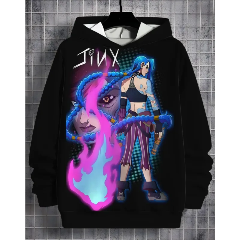 2026 Arcane Jinx Anime 3D Print All Seasons Children Casual Sweatshirt Cool Pullover Tops Unisex Clothes Boy Hoodies Clothes