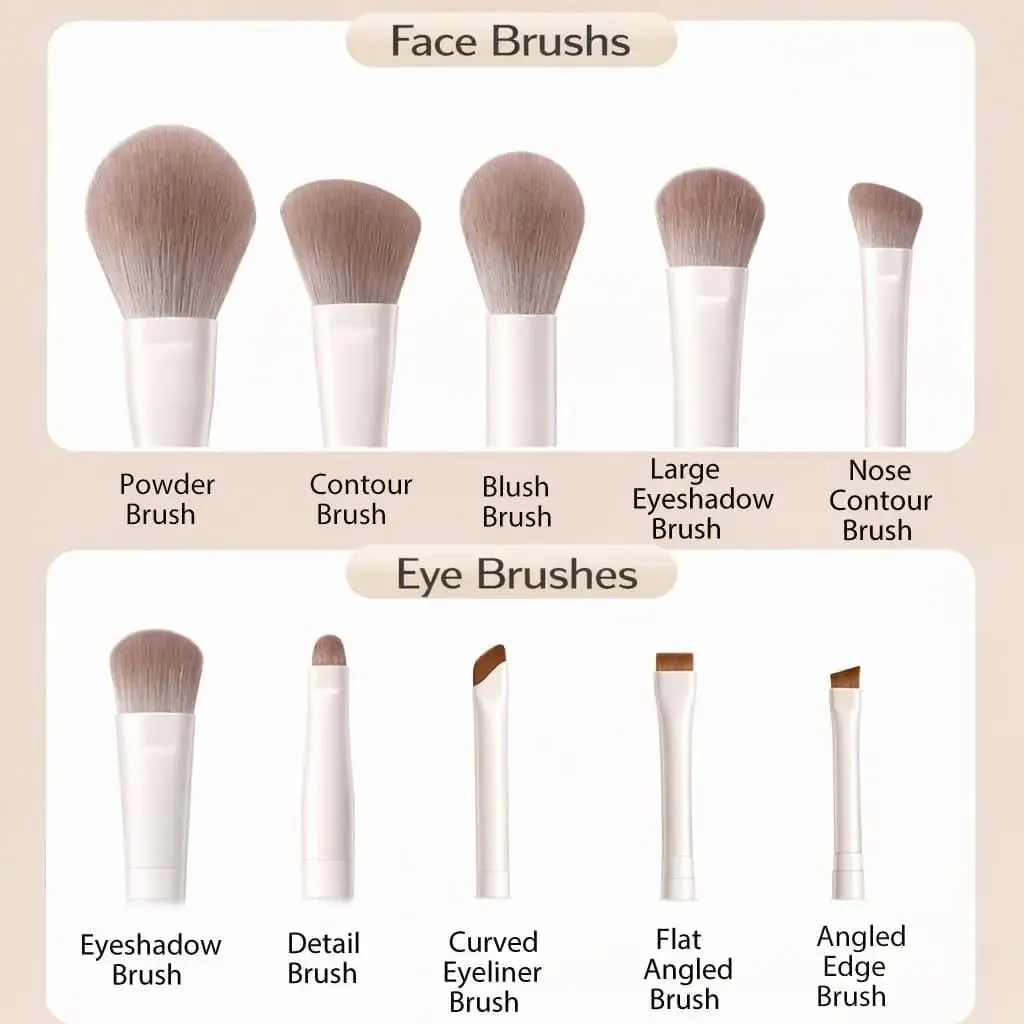 10PCS Makeup Brush Set High-Grade Nylon Bristles Includes Foundation Blush Eye and Powder Brushes