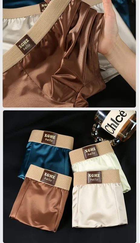3st/förpackning Lyxig issilke satinliknande herrtrosor Supermjuk boxer Homme Cool Andas Bekväma mansunderkläder kalsonger