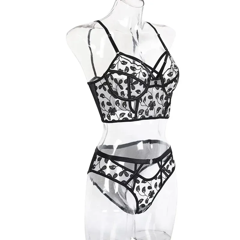 Lingerie Mewah Terjangkau Baru Set Celana Dalam Bra Berongga Seksi Bordir Tulle Wanita Dua Potong Set Wanita Sensual Mewah