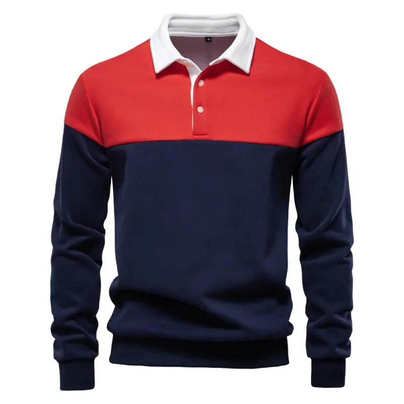 New Spring Men's Color-Block Cotton Blend Hoodies for Business Casual Style Long Sleeve Sweatshirt