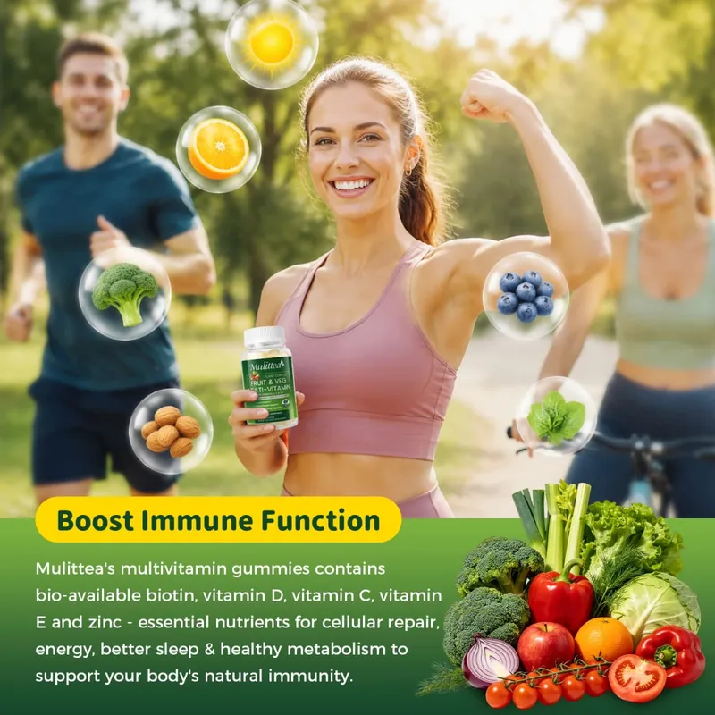 Mulittea Naturlig Grøntsager & Frugt Gummies Anti-Forstoppelse Detox Daglig Frugt Hjælper fordøjelsen Flere vitaminer Supplement