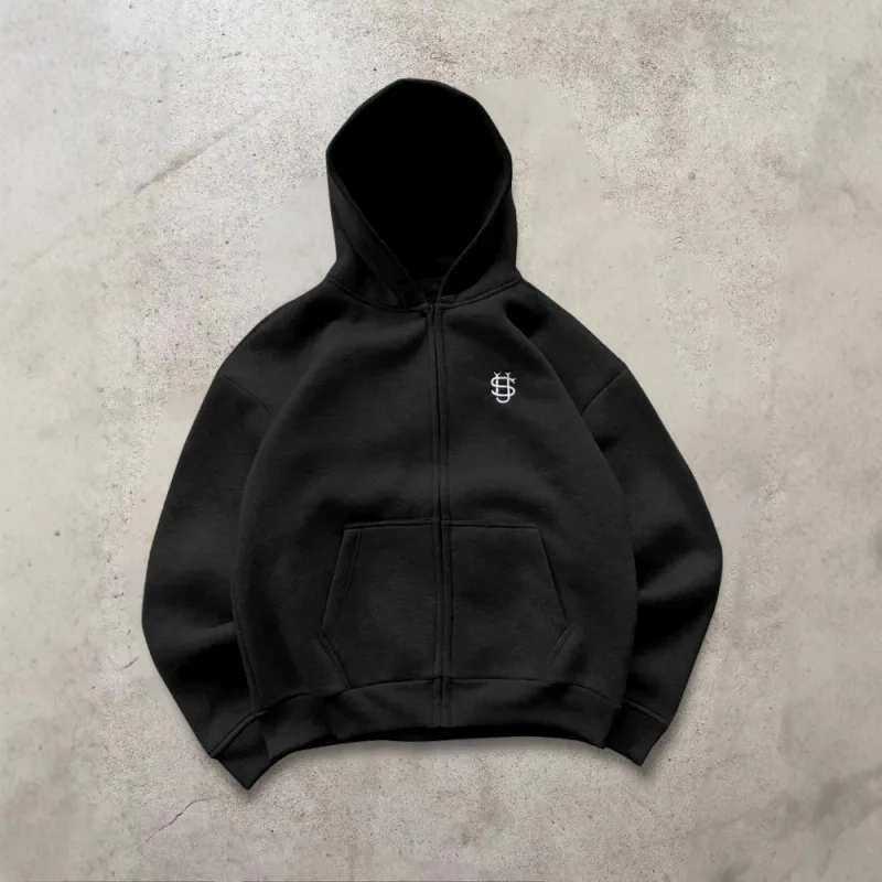 Y2k High Street Zip Embroidery Pattern Men's Hoodies Oversized Loose Sweatshirts Pullover Women Hip Hop Zip Hoodie Vintage Pants