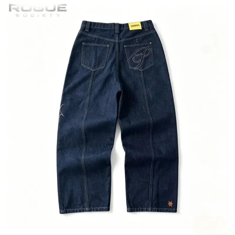 Streetwear Hip Hop Harajuku Retro Baggy Jeans Men Star Embroidered Loose Wide Leg Denim Pants Unisex Y2K Vintage Street Trousers — image 5
