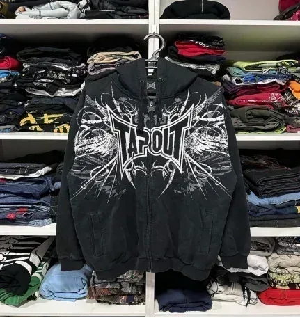Mens Zip Up Hoodie Dark Blue Wings Print Unique Graphic Y2K Streetwear American Urban Pullover Youth Clothing Hooded Sweatshirt
