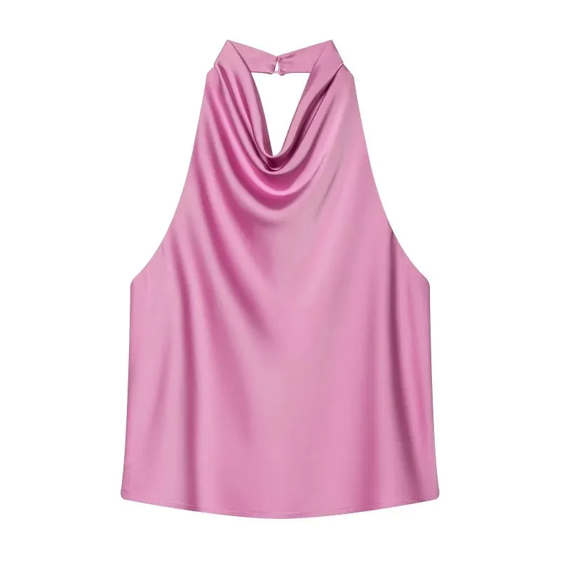 Satin Halter Tops for Women off Shoulder Backless Tops Woman 2026 Sexy Strapless Women's Tops Camisole Beach Top Female