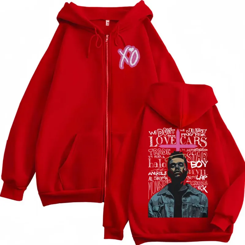 The Weeknd XO After Hours Album Jacka Sweatshirt Herr Kvinnor Mode Hip Hop Dragkedja Huvtröjor Hög kvalitet Cardigan Zip Up Pullover