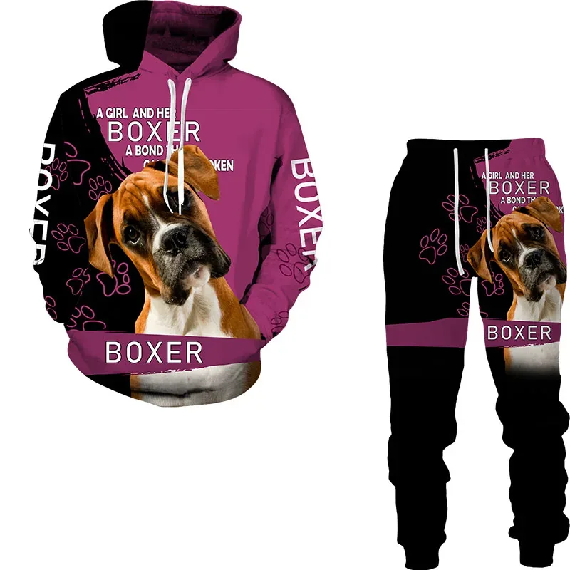 Divertido perro Animal 3D impreso Sudadera con capucha traje de hombre otoño Casual sudaderas pantalones de chándal moda conjunto de chándal de dos piezas ropa de hombre