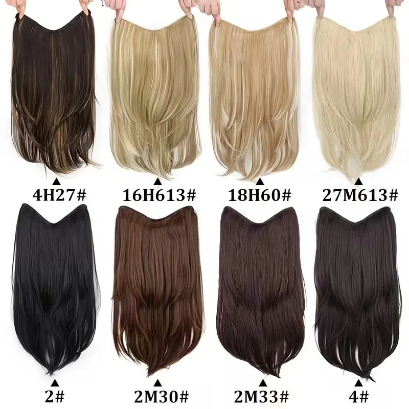 22Inch Synthetic V-Shaped Long Layered Straight Hair Extensions Invisible Increase Volume Fashion Lazy Hairstyle for Women