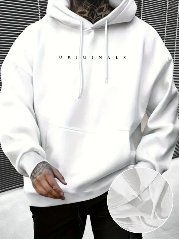 Men's autumn and winter casual fashion loose ORIGINALS letter printed long sleeved hooded sweatshirt warm pullover