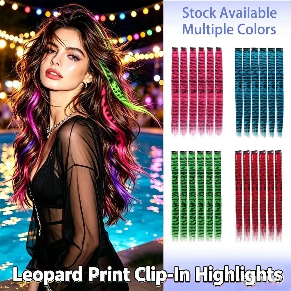 6pcs/set Stripe Printed Hair Colorful Long Straight Hair Piece Synthetic Clip-in Hair Extensions Daily Party Halloween Christmas — image 6