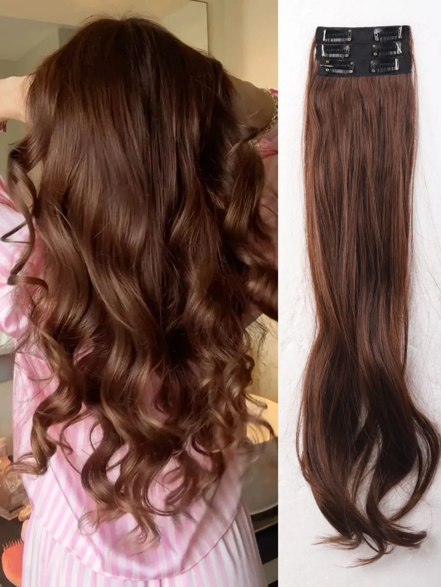 3PCS 24Inch Synthetic Long Curly Wavy Clip In Hair Extension Lightweight Black Brown Hair Accessories Invisible Women Daily