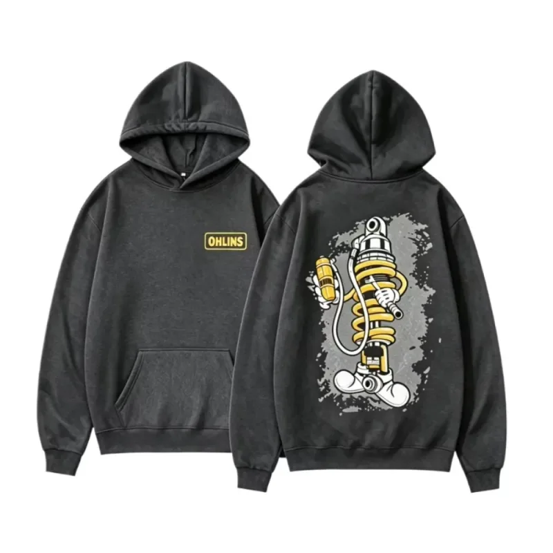 2026 New Ohlins Hoodie Racing Suspension Cartoon Mascot Graphic Print Unisex Loose Fit Autumn Winter Streetwear Sweatshirt Tops