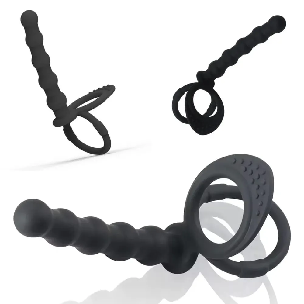 Silicone Double Cock Ring Anal Beads Butt Plug Dildo Clitoris Vagina Prostate Massager Sex Toys For Adult Women Couples Sex Shop