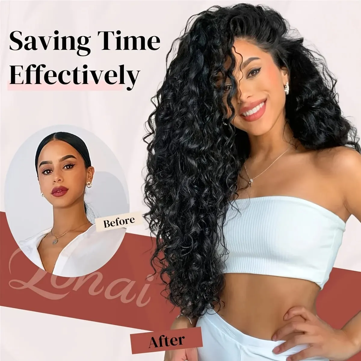 7pcs Clip In Curly Hair Extensions Suitable for Women - 50.8 cm Deep Wave Synthetic Hair with Clips Heat Resistant Fiber