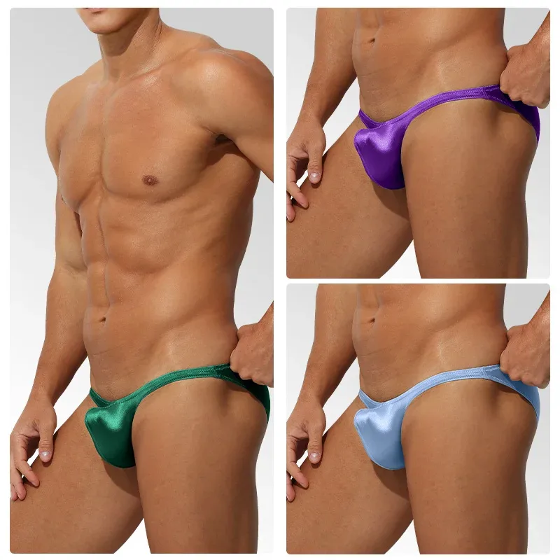 Low Waist Ice Silk Satin Men's Underwear Tight Fit Sport StyleJJ Boosting Luxury Sensual Briefs Youth Nylon Spandex