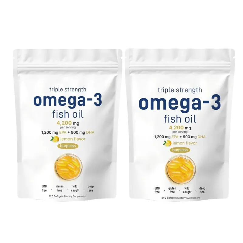 Triple Strength Omega 3 Fish Oil Supplements 4200mg Per Serving 120 Softgels Lemon Flavored Burpless EPA