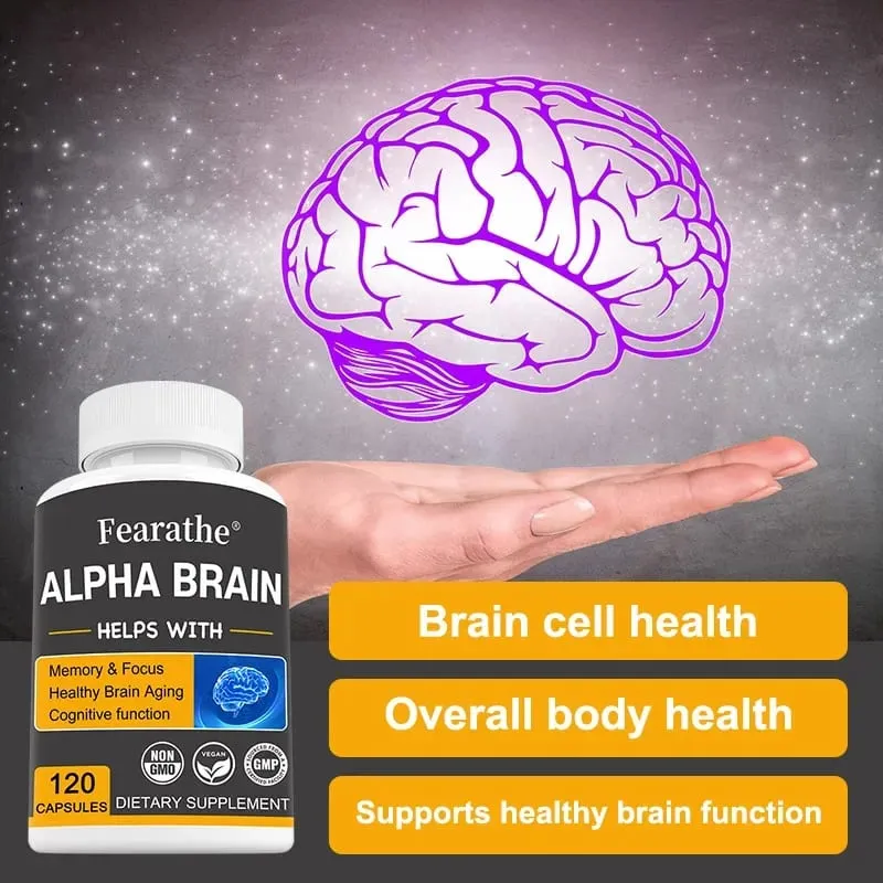 Alpha Brain Nootropics תוסף מוח לגברים ולנשים - זיכרון בהירות נפשית וקוגניציה עם ויטמין B6 Focus Capsules