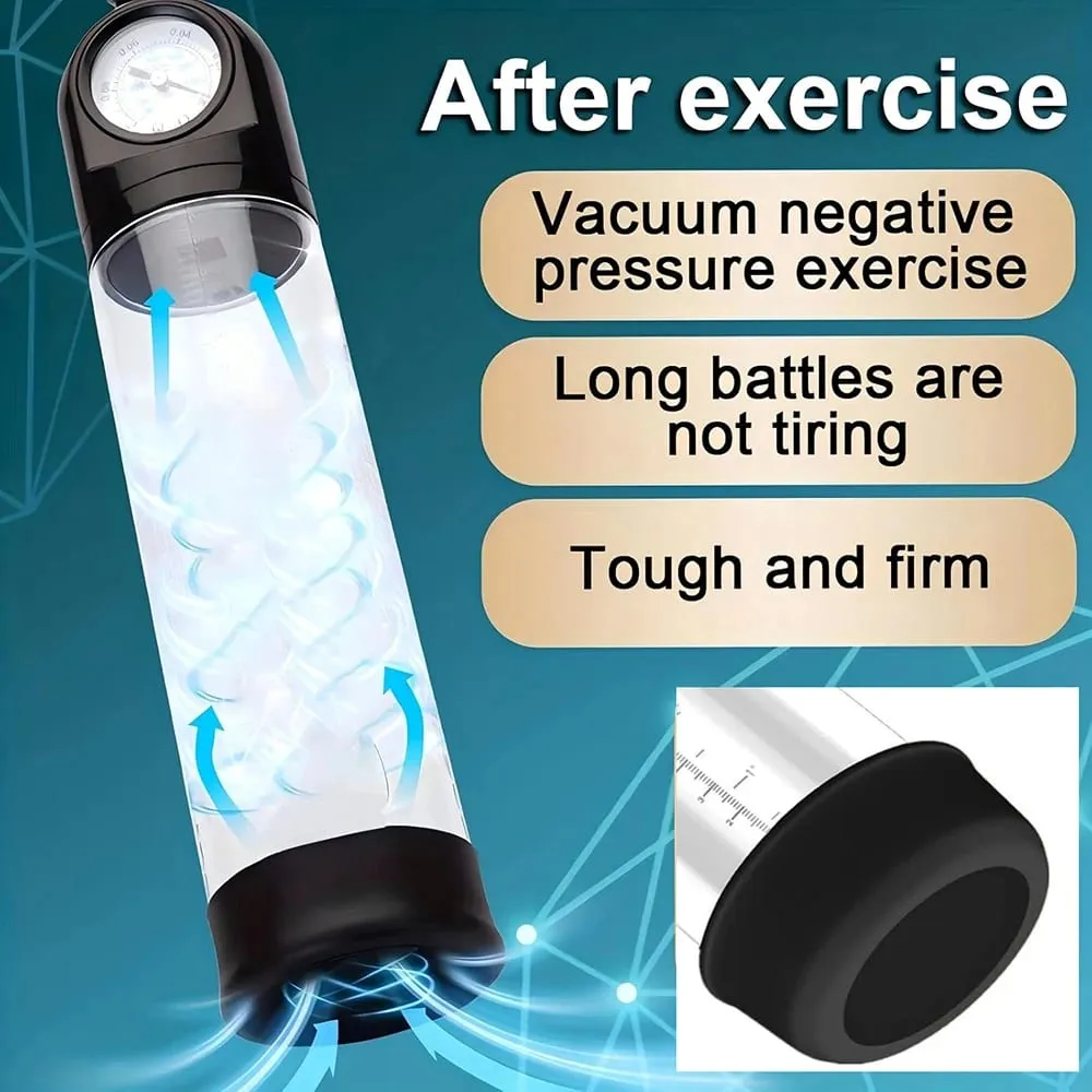 Penis Extender Enlarger Manual Vacuum Pump With Pressure Gauge Cock Exercises Training Device Stronger Bigger Ejaculation 18+