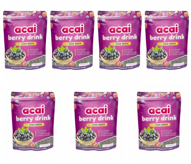 Acai Berry Drink Powder 10packs Per Bag with Chia Seeds and 7 Types of Berry Powders Improve Skin Condition & Enhance Immunity