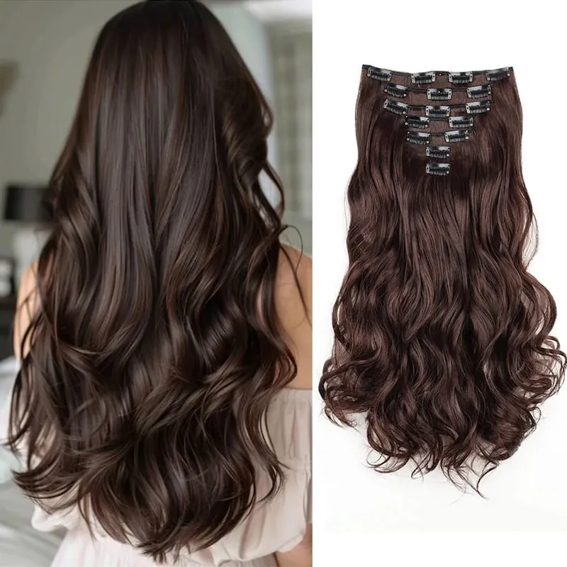 20Inch Synthetic Long Curly Clip In Hair Extensions Heat Resistant Fluffy Hairpiece for Women Daily Party Use