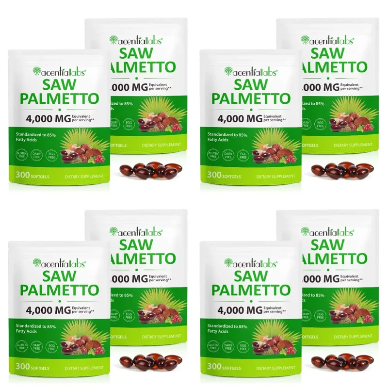 Acentalabs Saw Palmetto Softgels 4000mg 85% Free Fatty Acids 300 Count Prostate Hair Health Supplement for Men Dailyl Intake
