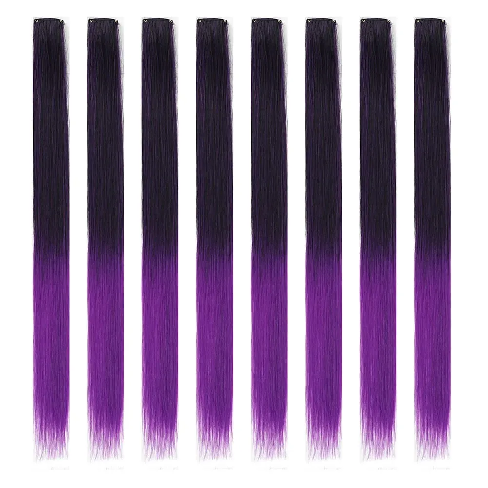 8pcs/pack Colored Party Highlights Clip in Hair Extensions for Girls 22 inches Multi-colors Straight Hair Synthetic Hairpieces