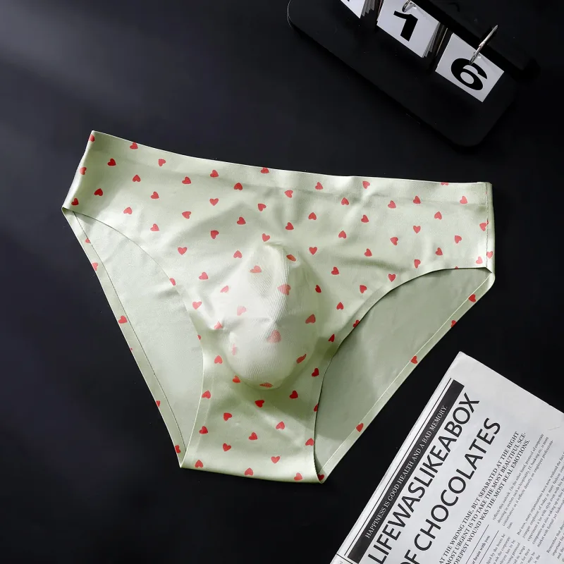 Nam Liền Mạch Băng Lụa Quần Đùi Trái Tim Dễ Thương Nơ In 3D Đúc Túi Thấp Tầng Mềm Mại Thoáng Khí Nam Quần Lót