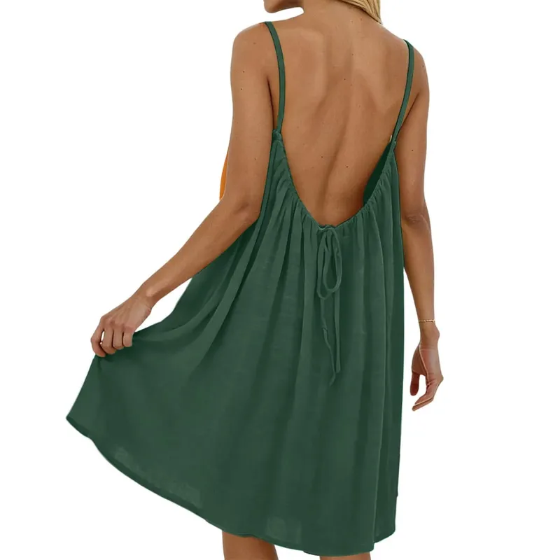 Beach Vacation Dress Short Backless Beach Skirt for Women Summer Holiday Casual Fashion Mini Dress — image 6