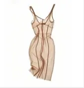 2026 Summer Sheer Mesh Overlay Spaghetti Strap Midi Dress Waist Cinched Sleeveless Women Accessories Versatile Chic Lady Outfit