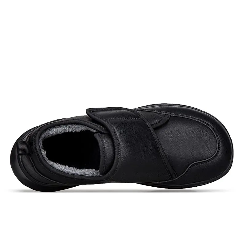 Zimowe buty z szerokimi noskami podszyte futrem dla diabetyków dla unisex miękkie skórzane trampki regulowane otwarte buty ortopedyczne na opuchniętą stopę