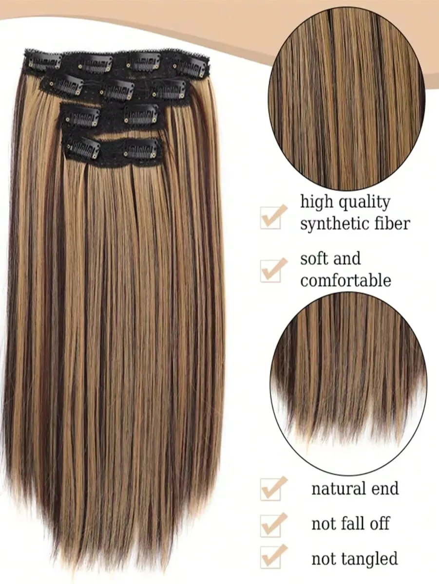 14Inch Synthetic Long Straight Hair Extension 4pcs/set Black Brown Blonde Adds Volume Hairpiece for Women
