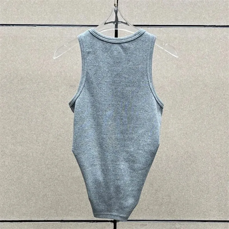 Women's vest New elastic knitted slim fit sleeveless top for summer 2026 Cotton blend round neck pullover women's corset T-shirt
