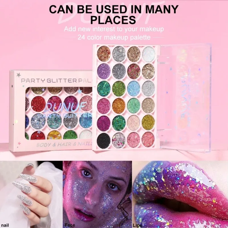 24 Colors Body Face Glitter Gel Palette Multifunctional Waterproof Eye Hair Loose Sequins Eyeshadow Party Deco Makeup Cosmetics
