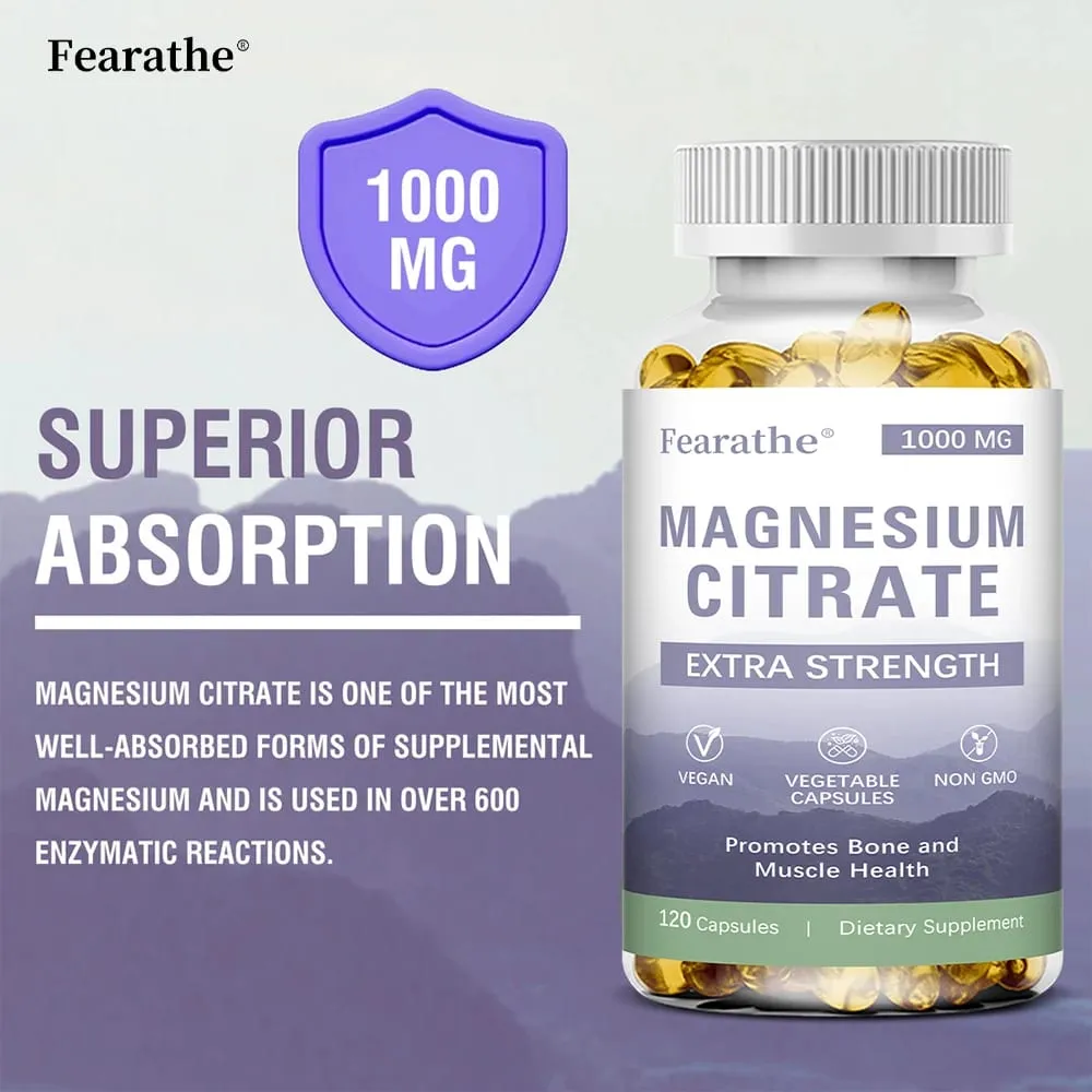 Magnesium Citrate Capsules - Dietary Supplement for Muscle Nerve Bone and Heart Support - Gluten Free Non-GMO - 120 Capsules