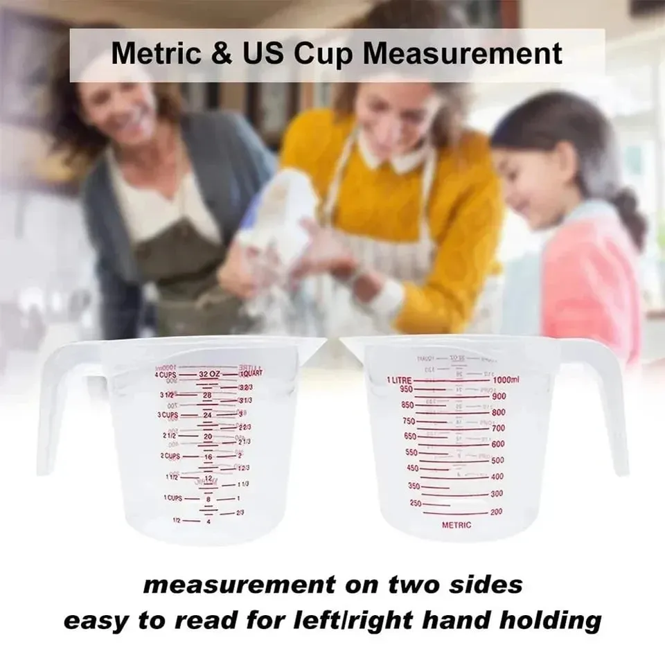 Kusina Food Grade 0.25L 0.5L 1L Plastic Tip Mouth Pot Ibuhos ang Spout Clear Measuring Cup Household Baking Scale Cup Tool sa Kusina