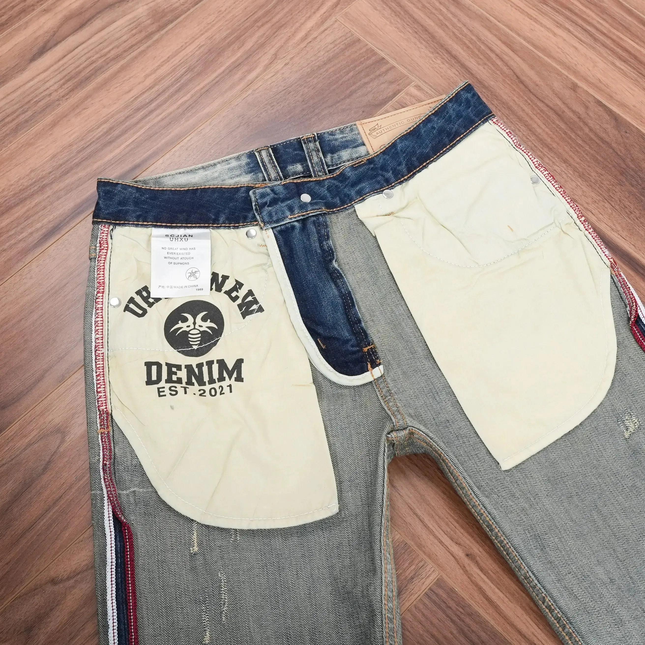 2026 Spring Autumn Men's Distressed Washed Vintage Regular Straight Denim Jeans American Retro Worn-In Look Trendy Style Pants