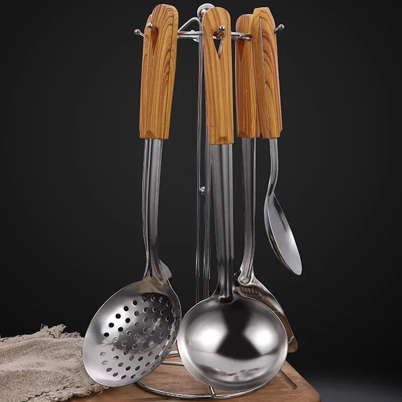 Stainless Steel Spatula Spoon Wood Handle Cooking Shovel Ladle Kitchen Utensils Baking Cooking Tools Kitchenware Cookware