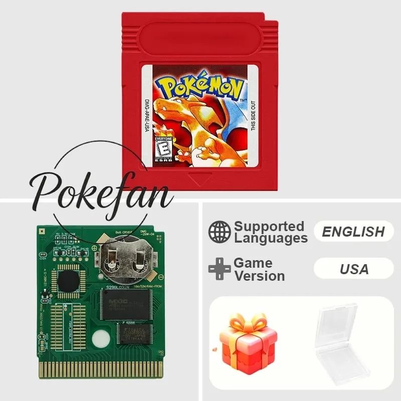 Pokemon Series Blue/Crystal/Gold/Green/Red/Silver/Yellow GBC Game in Box with Manuals for Video Game Cartridge USA Version