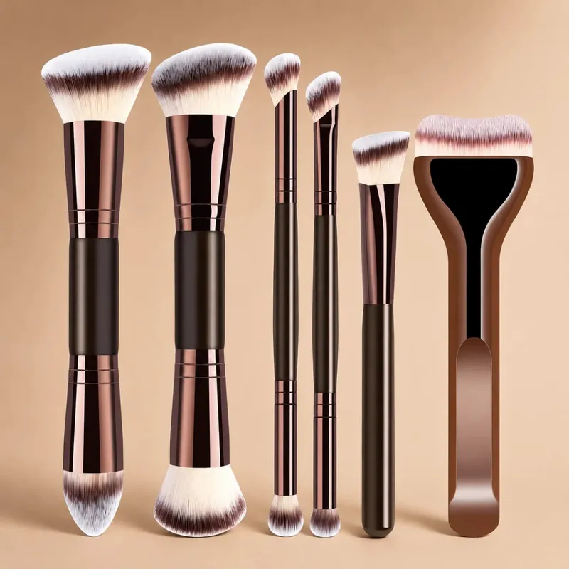 12-Piece Makeup Brush Set With 6 Flat and Round Brushes and 6 Sponges for Foundation Powder Blush and Eyeshadow