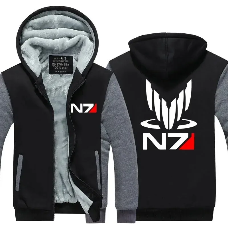 Effect N7 Hoodies Jacket Zipper Thickened Fleece Men's Winter Casual Fashion Men Women Anime Game Unisex N7 hoodie sweatshirt