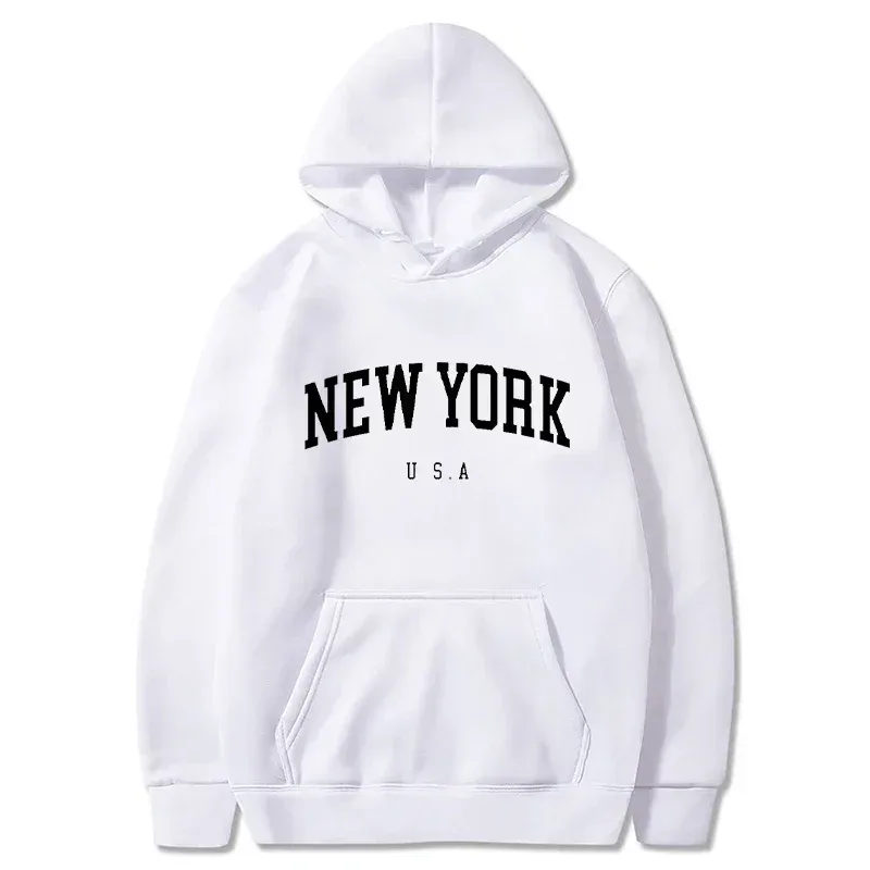 Women New York U.S.A City Hoodies Fashion Letter Printed Graphic Sweatshirts Loose CasuaMen l Harajuku Hooded Pullover Sportwear