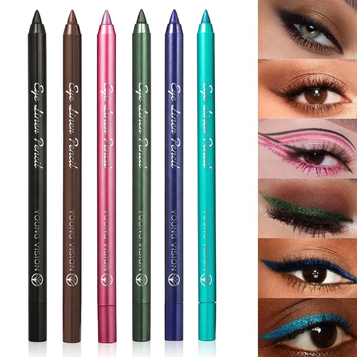 1Pc Waterproof Blue Green Eyeliner Pencil Smudge-Proof Long-Lasting Pearlescent Glitter Eye Liner High Pigmented Punk Eye Makeup