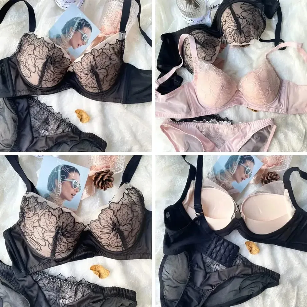 Bezdrátová sada podprsenky a kalhotek Push Up pro ženy Pohodlné nastavitelné krajkové spodní prádlo
