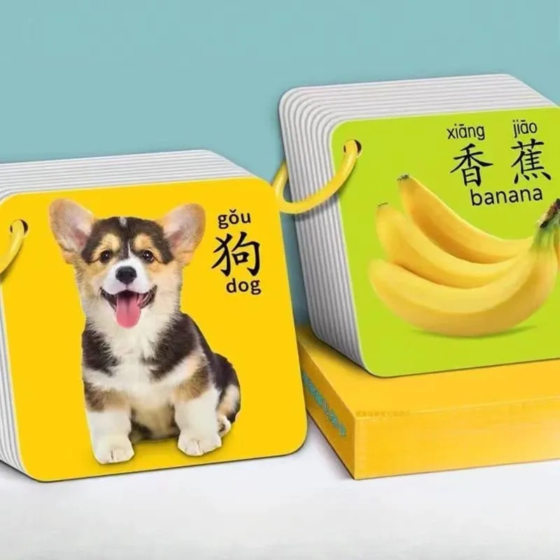 90 Pages Animal Fruits Numbers Card English&Chinese Characters Cards Learn Chinese Pinyin Literacy Cards