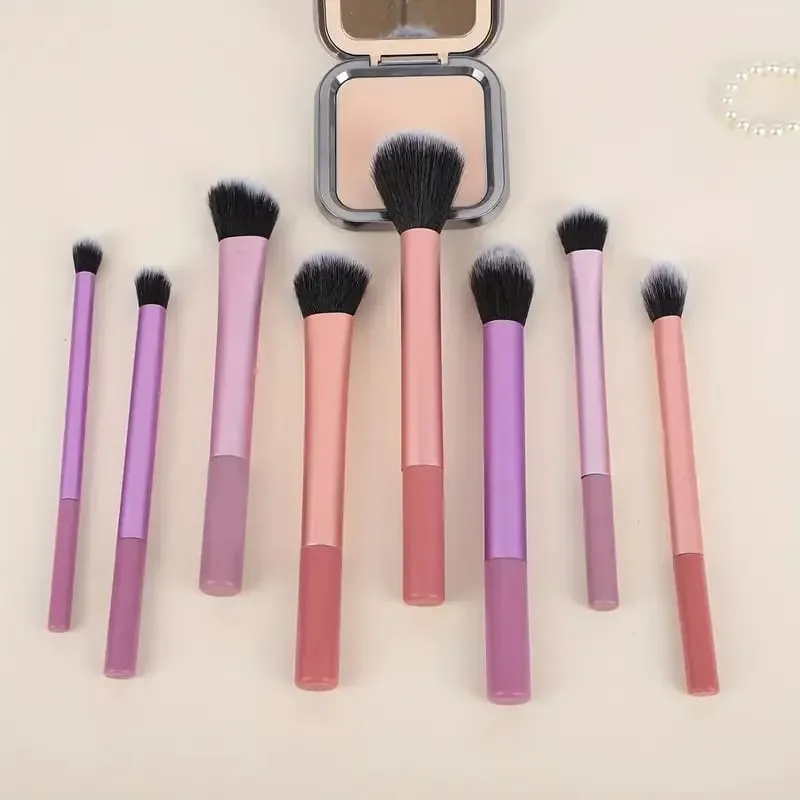 8pcs Pro Easy to Clean Makeup Brush Set - Soft Premium Synthetic Hair Cruelty-Free Foundation Blush Eyeshadow