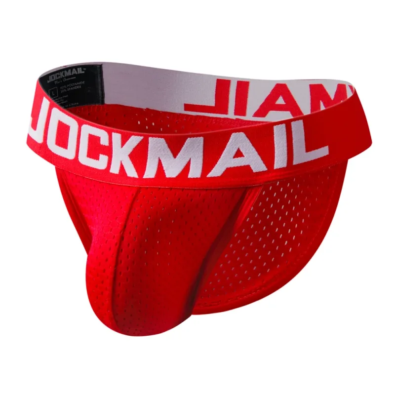 Jockmail Mans Underwear Gay Brief Nylon Mesh Sexy Low Waist Ropa Interior Hombre Letter Embroidery Sissy Panties Male Lingerie