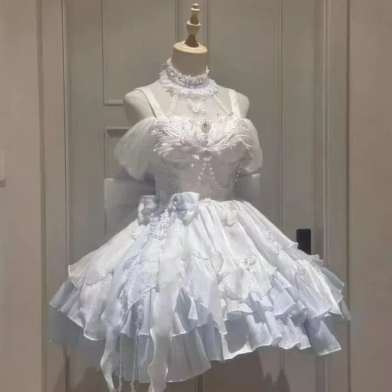 Japanese Style Sweet Lace Bow Kawaii Lolita Dress Women Vintage Ruffles Cake Dresses Harajuku Y2k Slim Bandage Dress 2026 Summer