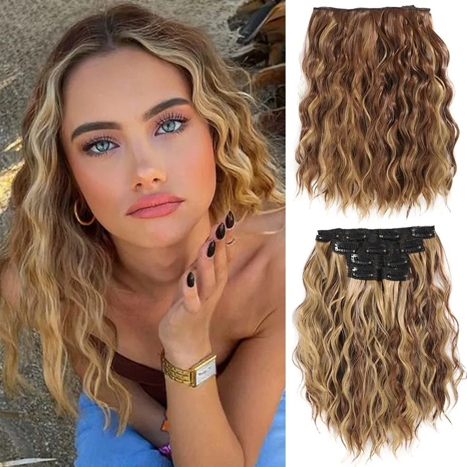 Clip In Hair Extension Synthetic Hair 12Inch 4 PCS Set Wavy Curly Hair Extension Synthetic Hairpieces Para sa Babaeng Babae Araw-araw na Paggamit