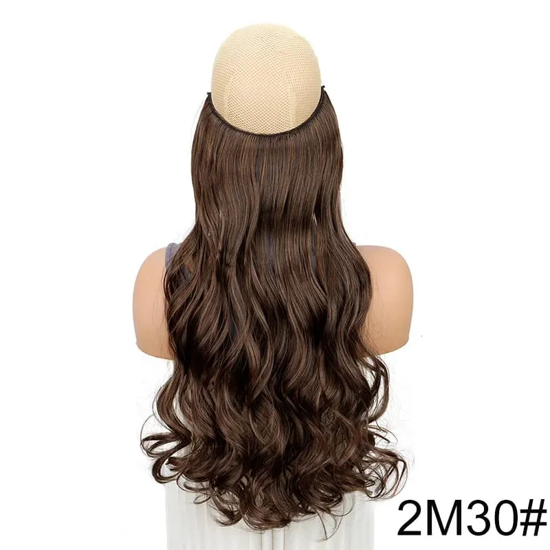 18Inch Synthetic Long Curly Fish Line Hairpiece Invisible Wire Halo Hair Extensions Heat Resistant Fluffy for Daily Styling